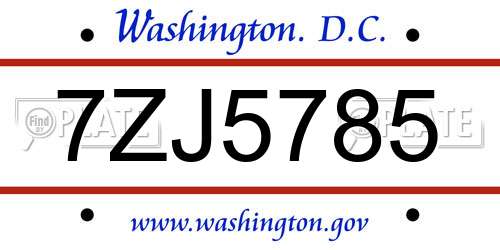 7ZJ5785 District Of Columbia License Plate