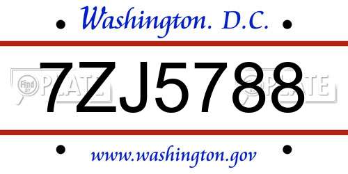 7ZJ5788 District Of Columbia License Plate