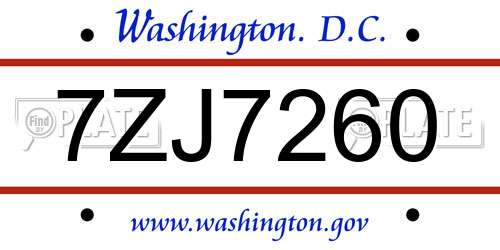 7ZJ7260 District Of Columbia License Plate