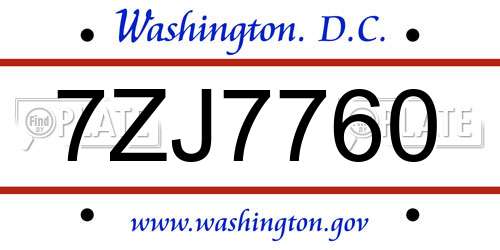 7ZJ7760 District Of Columbia License Plate
