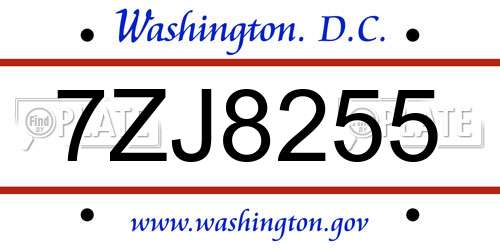 7ZJ8255 District Of Columbia License Plate