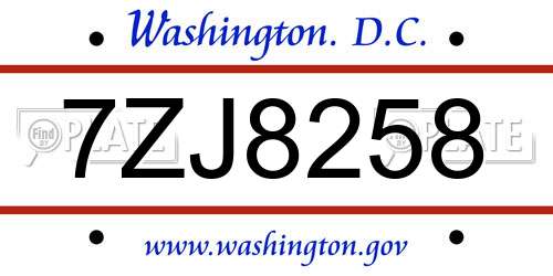 7ZJ8258 District Of Columbia License Plate