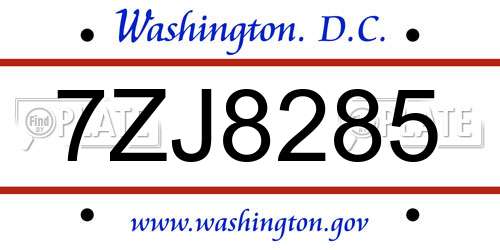 7ZJ8285 District Of Columbia License Plate