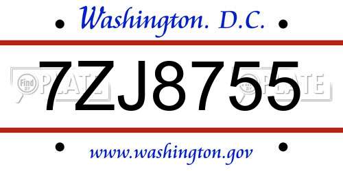 7ZJ8755 District Of Columbia License Plate