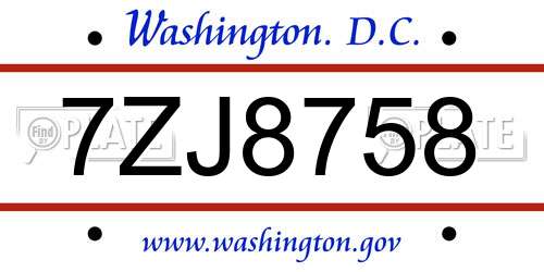 7ZJ8758 District Of Columbia License Plate