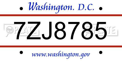 7ZJ8785 District Of Columbia License Plate