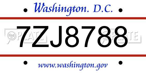 7ZJ8788 District Of Columbia License Plate