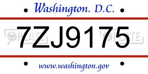 7ZJ9175 District Of Columbia License Plate