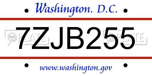 7ZJB255 District Of Columbia License Plate