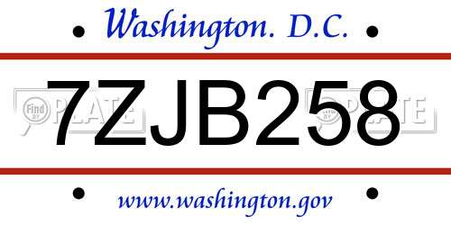 7ZJB258 District Of Columbia License Plate