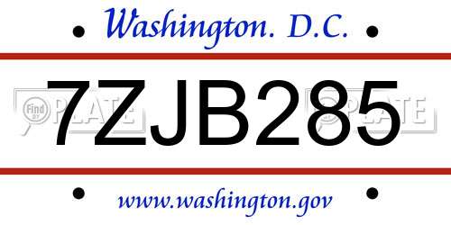 7ZJB285 District Of Columbia License Plate