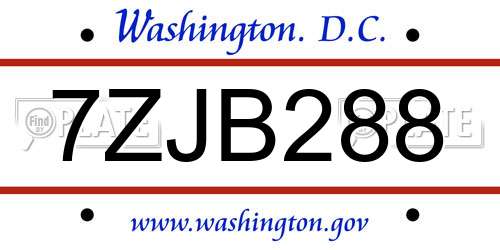 7ZJB288 District Of Columbia License Plate