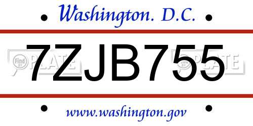 7ZJB755 District Of Columbia License Plate