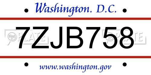 7ZJB758 District Of Columbia License Plate