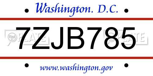 7ZJB785 District Of Columbia License Plate