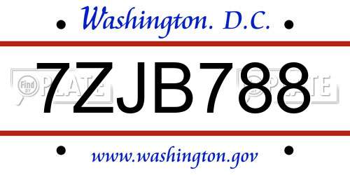 7ZJB788 District Of Columbia License Plate