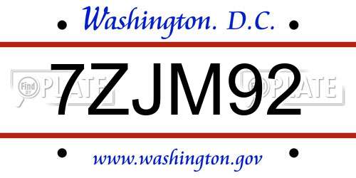 7ZJM92 District Of Columbia License Plate