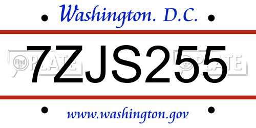 7ZJS255 District Of Columbia License Plate