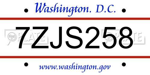7ZJS258 District Of Columbia License Plate