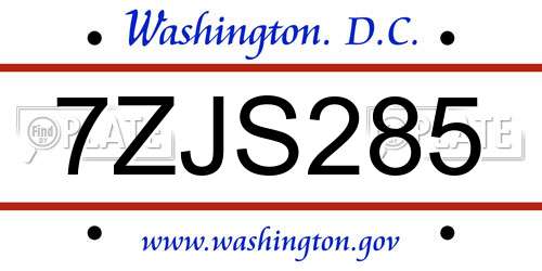7ZJS285 District Of Columbia License Plate