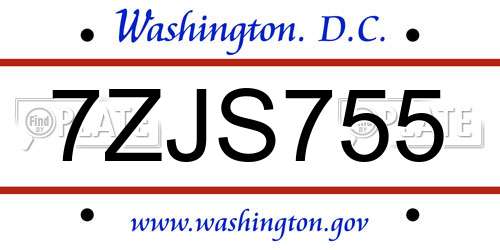 7ZJS755 District Of Columbia License Plate