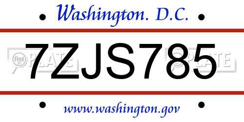 7ZJS785 District Of Columbia License Plate