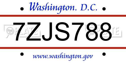 7ZJS788 District Of Columbia License Plate