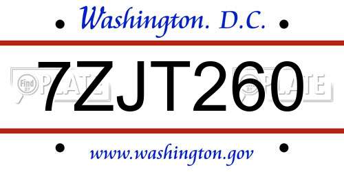 7ZJT260 District Of Columbia License Plate
