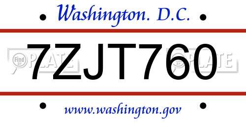 7ZJT760 District Of Columbia License Plate
