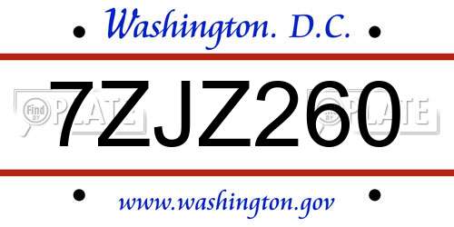 7ZJZ260 District Of Columbia License Plate