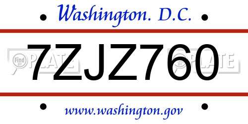 7ZJZ760 District Of Columbia License Plate