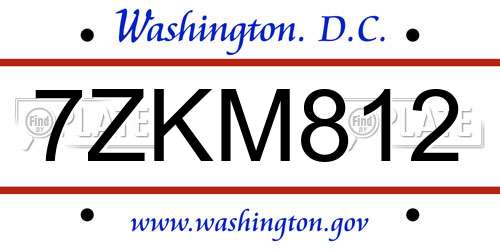 7ZKM812 District Of Columbia License Plate
