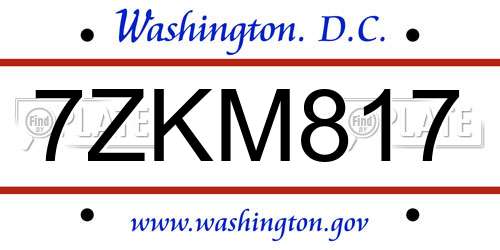 7ZKM817 District Of Columbia License Plate
