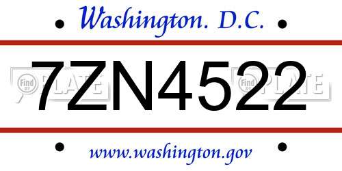 7ZN4522 District Of Columbia License Plate