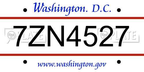 7ZN4527 District Of Columbia License Plate