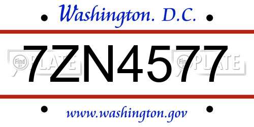 7ZN4577 District Of Columbia License Plate