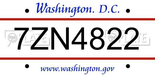 7ZN4822 District Of Columbia License Plate