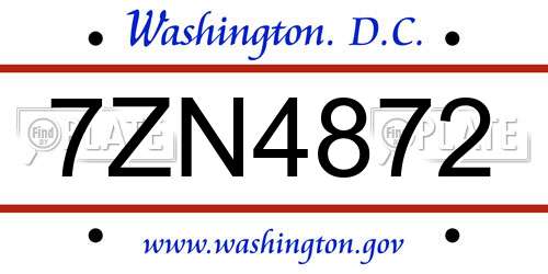 7ZN4872 District Of Columbia License Plate