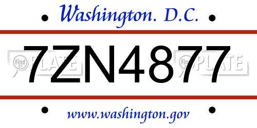 7ZN4877 District Of Columbia License Plate