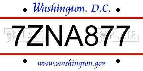 7ZNA877 District Of Columbia License Plate