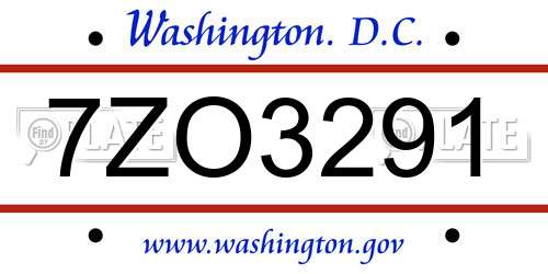 7ZO3291 District Of Columbia License Plate