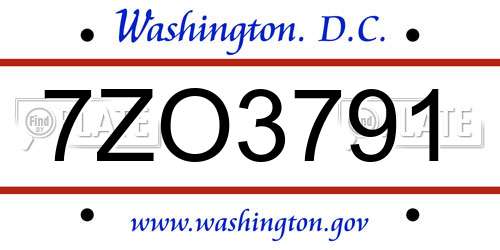 7ZO3791 District Of Columbia License Plate