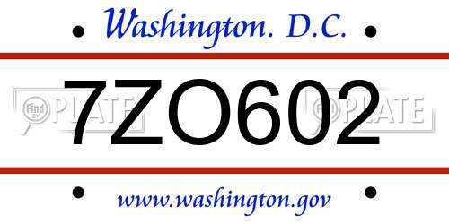 7ZO602 District Of Columbia License Plate