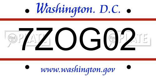 7ZOG02 District Of Columbia License Plate