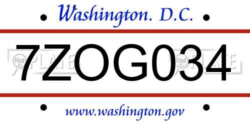 7ZOG034 District Of Columbia License Plate