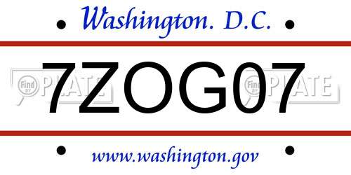 7ZOG07 District Of Columbia License Plate