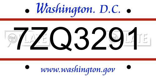 7ZQ3291 District Of Columbia License Plate
