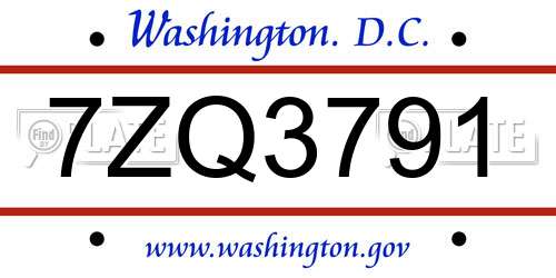 7ZQ3791 District Of Columbia License Plate
