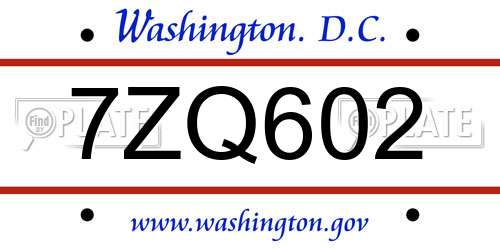 7ZQ602 District Of Columbia License Plate
