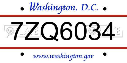 7ZQ6034 District Of Columbia License Plate